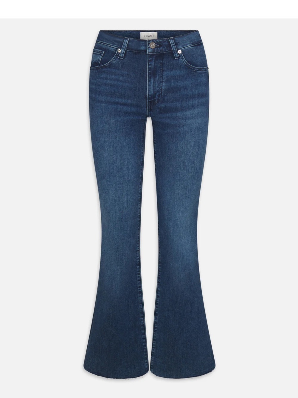 Frame Denim High Rise Flare Jeans in Dark Blue